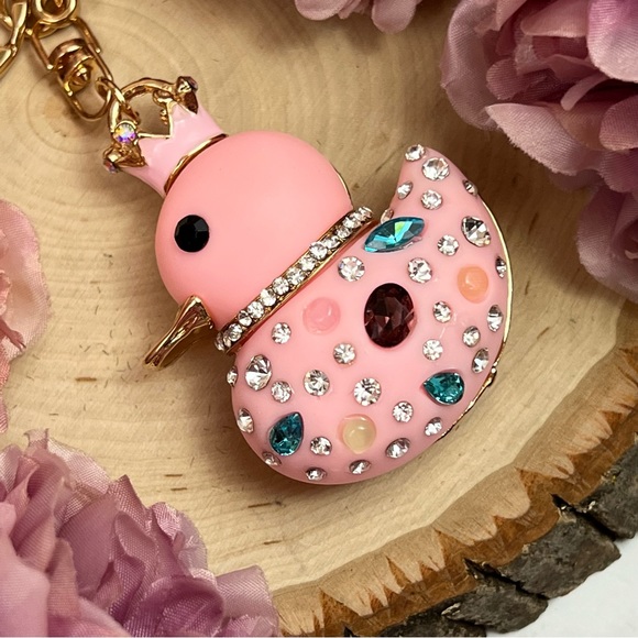 Pink Jeweled Duck with Crystals and Crown Keychain Charm - Picture 8 of 13